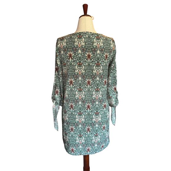 Morris & Co x H&M Dress | Green Floral Print | Bell Sleeve Tie Detail | Size 6 - Picture 3 of 8